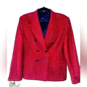 Hawksley & Wight Vintage Holiday Plaid Double Breasted Blazer size 8.